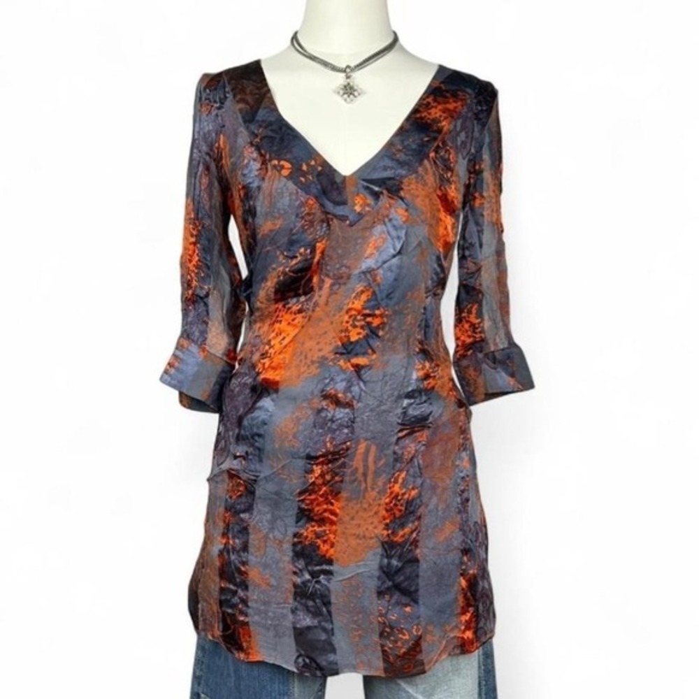 Vintage‎ Y2K Rory Beca Silk Tunic Top Abstract Grunge Artsy Womens S